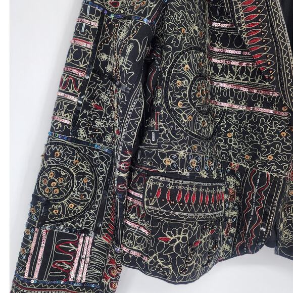 Vintage Anage Black Embroidered Patchwork Blazer Women’s Size Medium - Picture 7 of 16